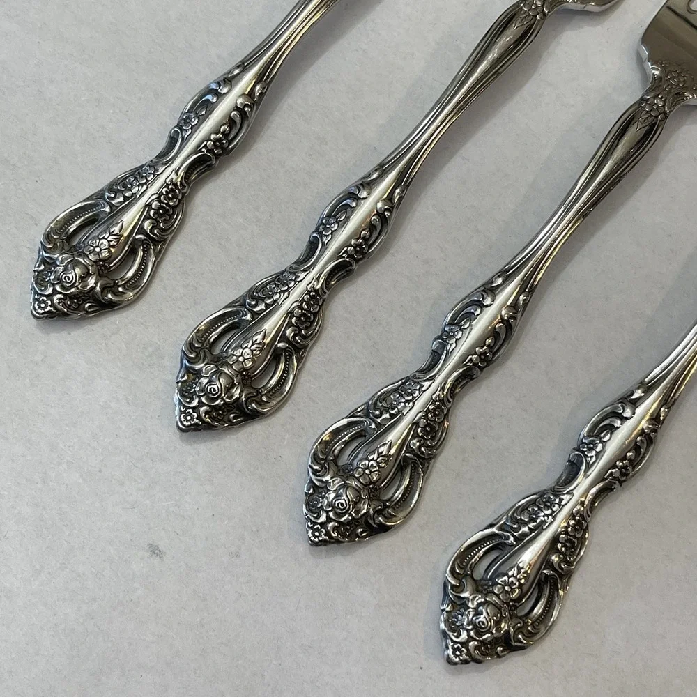 Set 4 Oneida Michelangelo Dinner Forks Cube Mark Stainless Ornate Flatware 7.25